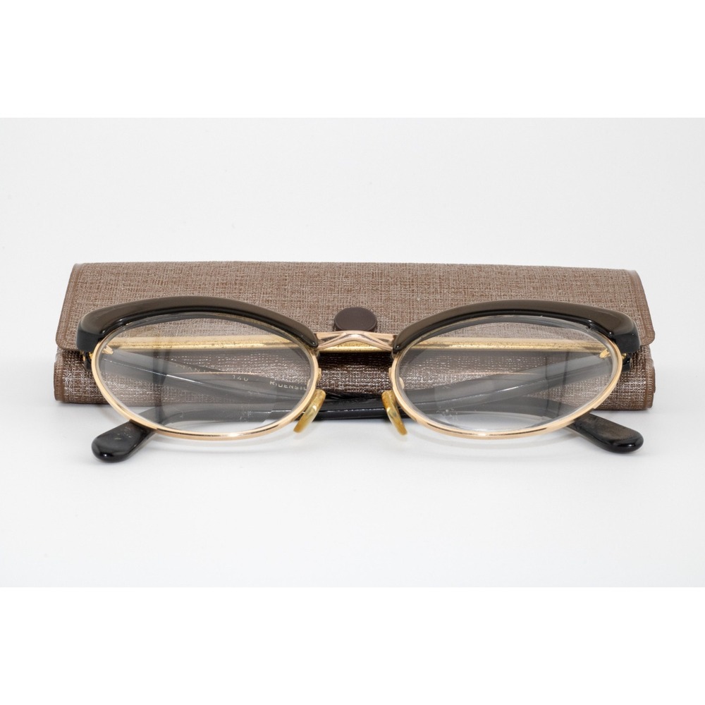 Vintage Rodenstock Tanja 48 140 Eyeglasses Frames Black Gold Browline Cat Eye